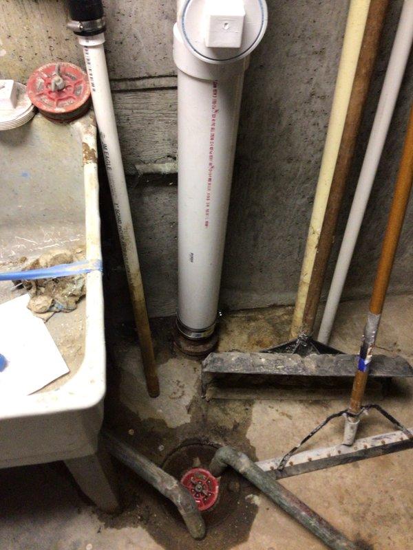 Successfully completed cast iron stack replacement with new PVC drain system in commercial property. Installed multiple branch connections with proper fittings and verified adequate slope for proper drainage. All valves and connections were tested and confirmed to be functioning properly with no leaks observed.