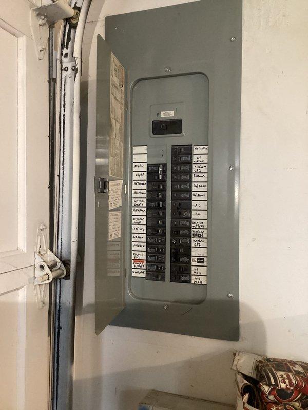Completed complimentary electrical inspection of residential circuit breaker panel. Performed thorough assessment of panel components, including examination of main breaker, individual circuit breakers (approximately 20), and wiring connections. Panel appears to be in standard working condition with properly organized wiring configuration.