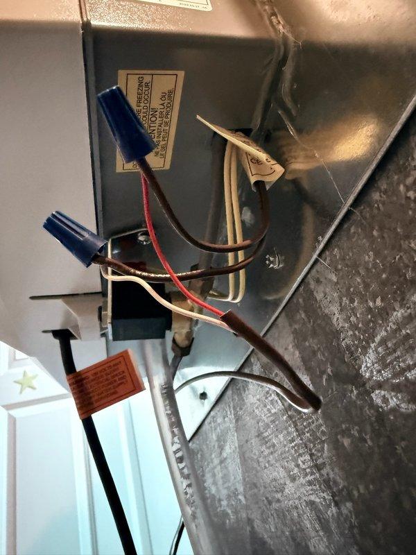 Removed existing humidifier from furnace and sealed the opening as requested. Inspected copper piping system showing signs of oxidation and corrosion at connection points. Examined electrical connections and terminal wiring on HVAC control panel, noting proper wire connections with appropriate wire nuts in place.