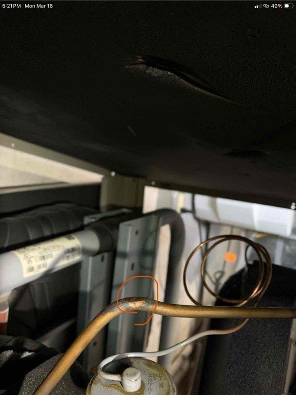 Responded to a non-operational geothermal system with reported thermal event on discharge line during cold weather. Inspection revealed damaged insulation on the main vertical pipe and compromised filter assembly. Replaced filter element, repaired pipe insulation, and restored system functionality after verifying proper operation of all components.