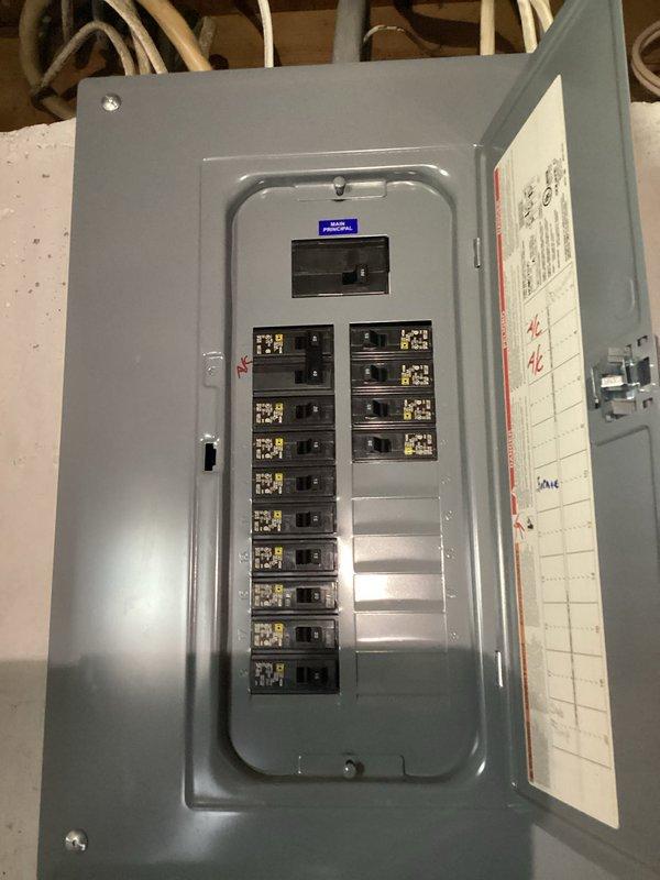 Performed a comprehensive electrical inspection of the residence, examining the exterior electrical service entrance with meter and conduit system, and evaluating the interior circuit breaker panel. Panel inspection revealed properly installed breakers with appropriate labeling on the directory. All electrical components appeared functional with no immediate safety concerns identified.