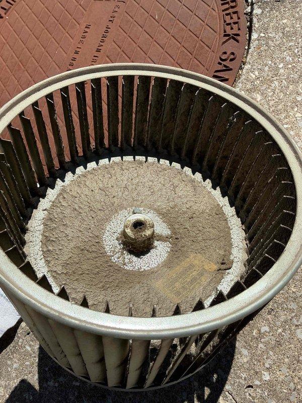 Successfully replaced a damaged blower motor in the customer's HVAC system. Removed the old assembly which showed significant dust accumulation and wear on the squirrel cage fan blades, then installed the new motor assembly and verified proper operation. Disposed of the old blower motor components as instructed.