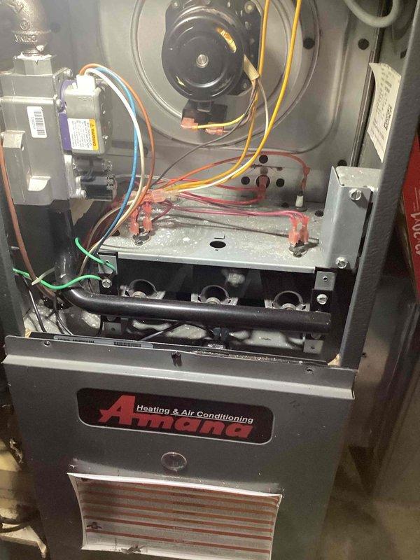 Diagnosed and repaired a 10-year-old Amana furnace that was completely non-operational, resulting in no heat. Inspection revealed faulty electrical components within the control system, which were replaced to restore proper functionality and normal heating operation.
