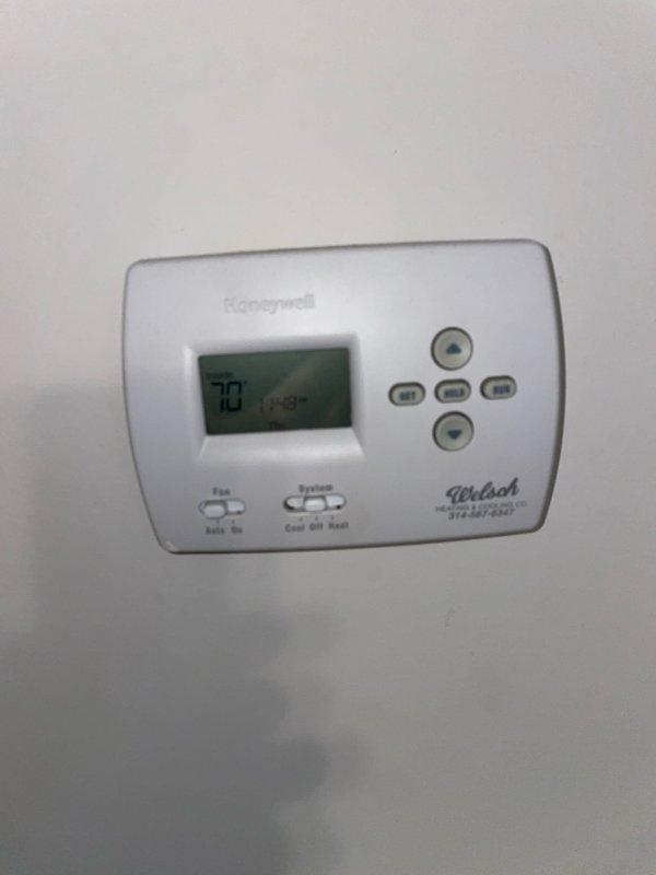 Performed preventative maintenance on a 6-year-old Lennox furnace located in basement. Inspected system components, ductwork, and associated copper piping for proper operation. Verified Honeywell thermostat functionality, confirming proper temperature display (70°F) and heating mode operation.