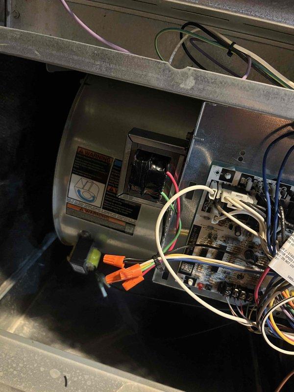 Responded to call back on recently installed unit for electrical control system inspection. Examined exposed control panel, verified proper terminal connections and inspected wiring integrity on primary circuit board. Found and corrected multiple wire connections in junction box, ensuring proper routing of control wires to appropriate terminal blocks.