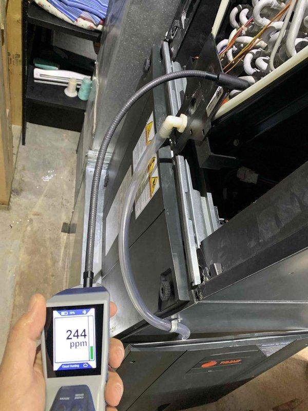 Responded to Trane Furnace Error 18407 call. Combustion analysis revealed elevated CO levels at 244 ppm, indicating improper combustion. Inspected heat exchanger (serial #082035-0W-3739) and found significant deterioration requiring replacement.