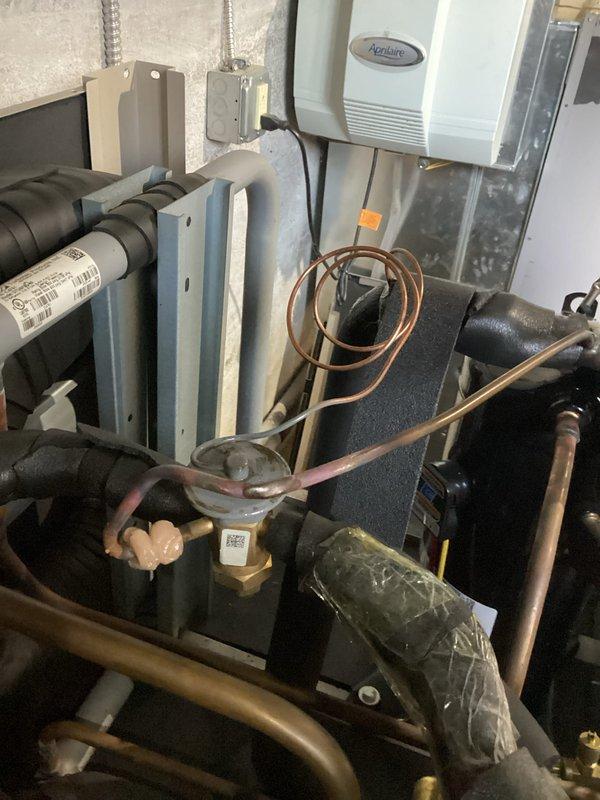 # Service Summary

Responded to service call for geothermal system with damaged sheet metal component. Patched sheet metal ductwork that had been compromised, performed complete system pump down, and recharged refrigerant to manufacturer specifications to restore proper operation of the geothermal HVAC system.