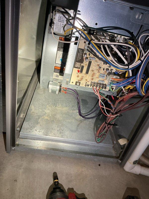 Completed comprehensive tune-up service on single furnace unit located in basement per Home Depot work order #F57530881. Performed full system inspection including electrical connections, control board functionality, and thermostat operation verification. Accessed main unit cabinet, inspected internal components including capacitor, wiring harness, and control circuitry, and confirmed proper electrical connections throughout system with all colored wiring secure and properly routed.