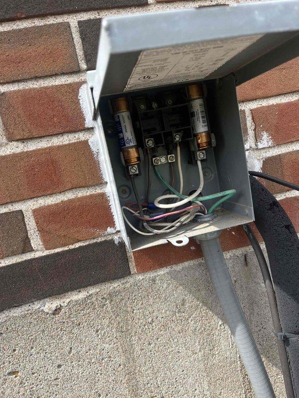 Replaced failed compressor and installed two 40-amp fuses in the disconnect box. Performed comprehensive system diagnostics to identify the root cause of compressor failure, which revealed significant corrosion on copper refrigerant lines and accumulated debris in the condensing unit. Implemented corrective measures to prevent premature failure of the replacement compressor and retained the original failed component for warranty documentation.