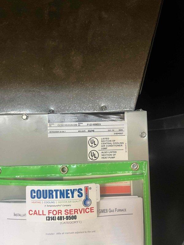 Completed comprehensive super tune maintenance on two HVAC systems, both exceeding 25 years of age. Performed full system diagnostics on furnace located in basement and air conditioning unit in side yard area, including electrical testing with digital clamp meter to verify proper amperage draw and system performance. Inspected Carrier condensing unit model CCCLC048A/GD00, confirmed all manufacturer specifications, and documented equipment condition with photographic records for customer files.
