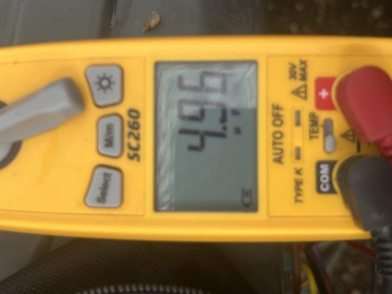 Responded to no cooling complaint on 15-year-old residential air conditioning unit located in backyard. Upon arrival, performed diagnostic testing using digital multimeter to measure electrical values and verify system operation. Multimeter readings indicated potential electrical issue requiring further investigation to restore cooling function.