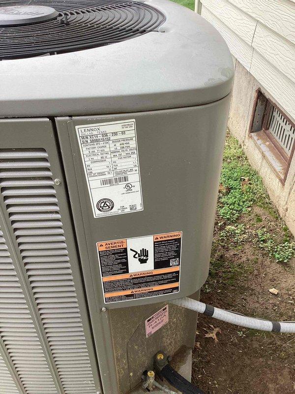 Completed comprehensive cooling maintenance on 16-year-old Lennox air conditioning system. Performed standard AC tune-up procedures including inspection of condenser unit, verification of refrigerant lines and connections, assessment of electrical components and safety labels, and confirmation of proper fan operation. System tested and verified operational with all components functioning within normal parameters.