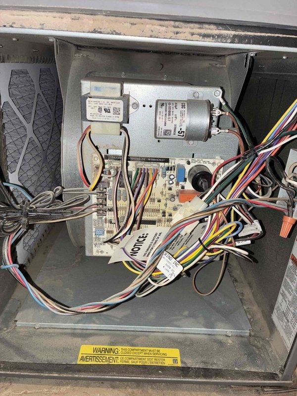 Completed comprehensive cooling tune-up on 8-year-old residential air conditioning unit located at side of home. Performed full system inspection including electrical components, capacitors, and control board functionality; replaced dirty air filter with visible dust and debris accumulation; verified all wiring connections secure and system operating within normal parameters.