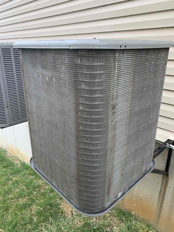 Completed cooling system tune-up on outdoor condensing unit. Performed comprehensive maintenance inspection, verified system operation, and documented ambient temperature reading of 75.5°F. Unit operating within normal parameters with no immediate service concerns identified.