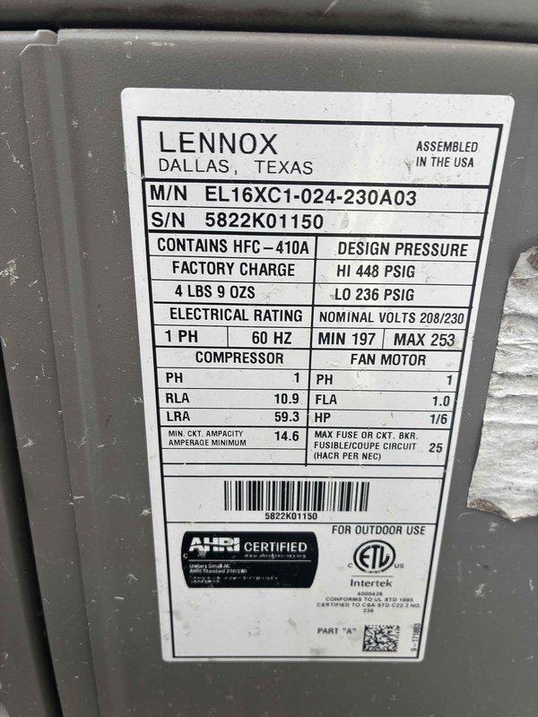 Completed comprehensive cooling maintenance on a 9-year-old Lennox EL16XC1 outdoor condensing unit utilizing HFC-410A refrigerant. Performed standard tune-up procedures including system inspection, filter evaluation, and verification of proper operation. System tested and confirmed to be functioning within manufacturer specifications.