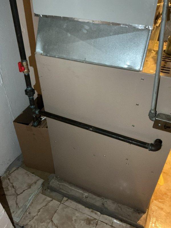 Completed repair on residential heating unit by replacing corroded gas valve shut-off with new assembly, installing union fitting for improved serviceability, and adding drip leg to gas line per code requirements. Removed deteriorated components showing significant rust and oxidation, ensuring proper gas flow and safety compliance. Unit tested and restored to full operational status with heating function confirmed.