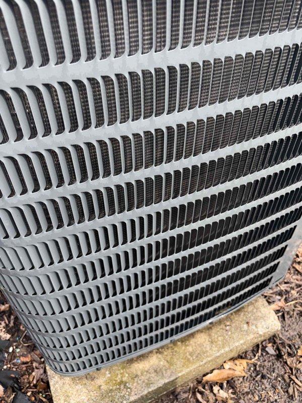 Completed cooling system tune-up on 4-year-old air conditioning unit. Inspected outdoor condenser coil fins which were found in good condition with proper spacing and no visible damage or debris accumulation. Replaced 16x20x1 pleated air filter to ensure optimal airflow and system efficiency.