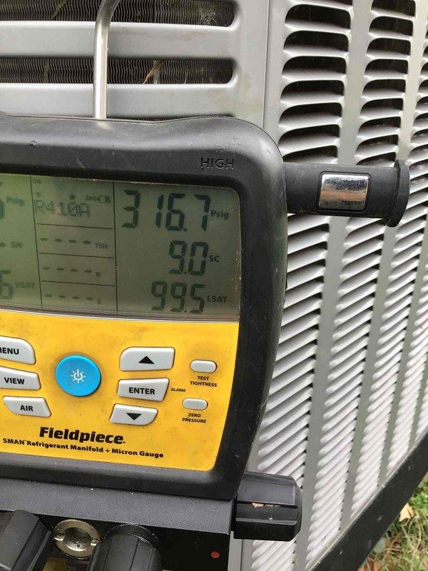 Replaced failed evaporator coil in second-floor air conditioning system due to no cooling condition. Removed and disposed of defective coil, installed new evaporator coil assembly, and performed complete system evacuation and refrigerant recharge. Verified proper system operation with refrigerant pressures, subcooling, and saturation temperatures within manufacturer specifications.