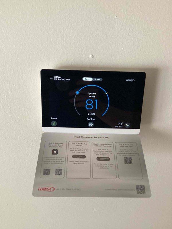 Installed replacement control board on HVAC unit and completed electrical connections. Verified system operation with smart thermostat displaying proper temperature readings and cooling functionality. Inspected collector box for potential leaks following control board installation.