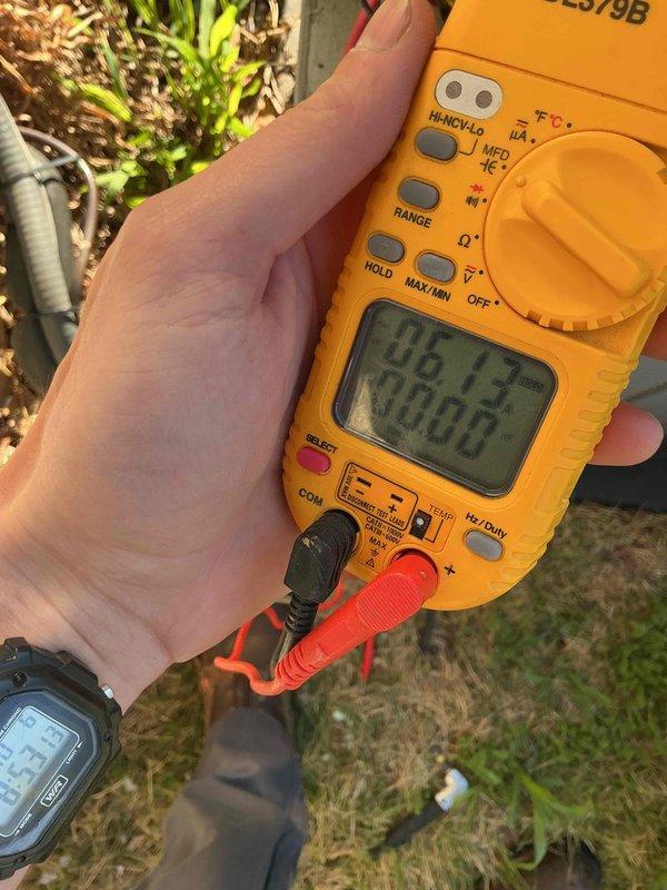 Completed comprehensive cooling season tune-up on 3-year-old outdoor condensing unit. Performed system diagnostics including electrical measurements with multimeter, inspected condenser coil fins and fan assembly, and verified proper operation of all components. Unit found to be operating within normal parameters with no deficiencies noted.