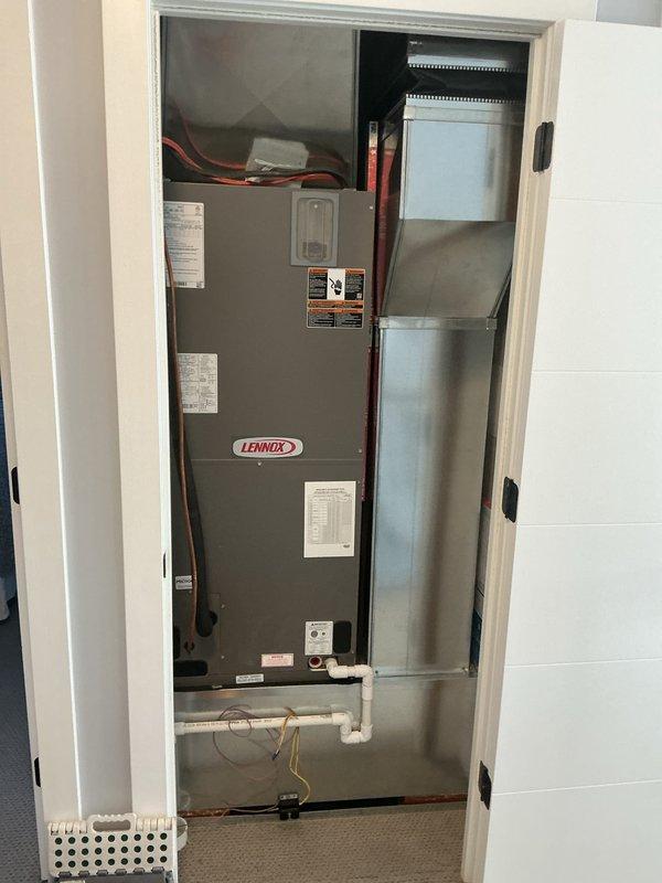Completed non-tuneup general heating maintenance on two furnace units located in basement mechanical closet. Performed standard inspection and operational testing on Lennox air handler systems. Verified thermostat functionality with Honeywell ProSeries unit displaying proper temperature readings at 65°F. All equipment operating within normal parameters with no issues identified requiring immediate attention.