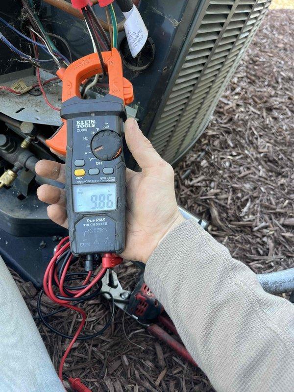 Completed preventative maintenance cooling inspection on 5-year-old residential outdoor unit. Performed comprehensive system evaluation including electrical diagnostics using clamp meter to verify amperage draw on refrigerant lines and confirmed proper electrical operation. Inspected indoor furnace system and replaced air filters with new pleated media filters, ensuring correct airflow direction and proper fit. Verified all system components operating within manufacturer specifications. Discussed and processed preventative maintenance agreement renewal on-site.