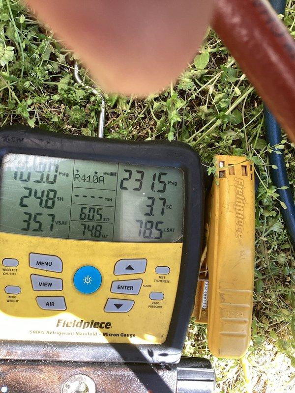 Responded to no-cool call on 7-year-old AC system where outdoor unit failed to operate while indoor unit ran normally. Upon arrival, performed diagnostic testing using refrigerant manifold gauges to assess system pressures and temperatures. Inspection revealed electrical issue at outdoor disconnect box with compromised wiring connections. Examined terminal blocks and found loose or damaged connections affecting power delivery to condensing unit. Repaired electrical connections, secured all terminal blocks, and verified proper voltage supply to outdoor unit. System restored to normal operation with outdoor unit engaging properly and delivering adequate cooling performance.