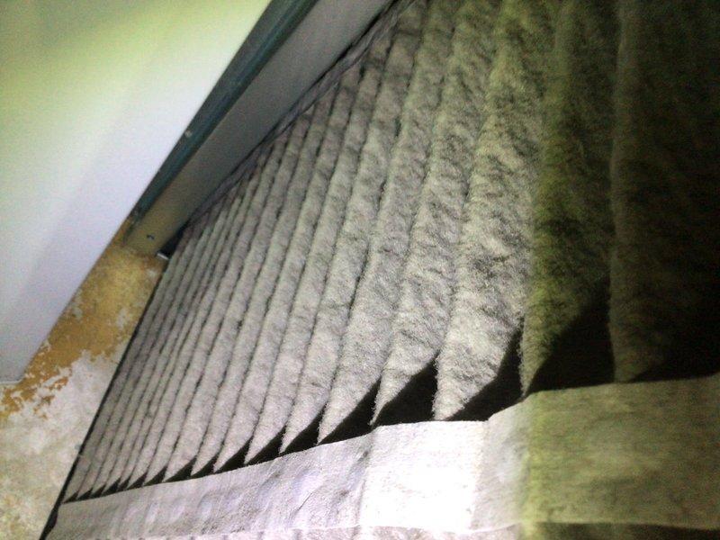 Responded to a no heat call for two HVAC units located in the basement, both under 10 years old. Upon inspection, found the return air filter severely clogged with dust and debris, restricting airflow to the system. Replaced the heavily soiled filter and verified proper system operation. Thermostat was functioning correctly and displaying accurate temperature readings. System restored to normal heating operation with improved airflow.