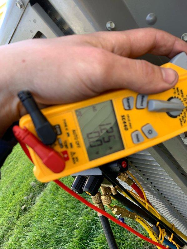 Completed comprehensive cooling season tune-up on 12-year-old outdoor condensing unit. Performed electrical diagnostics using digital multimeter to verify proper voltage and amperage readings, inspected condenser fan motor and blade assembly for proper operation, and cleaned condenser coil fins to ensure optimal heat transfer efficiency. Unit tested and operating within manufacturer specifications.