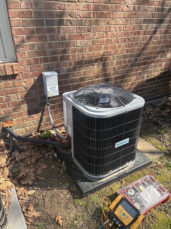 Completed preventive maintenance tune-up on residential outdoor air conditioning unit per Home Depot service agreement. Performed comprehensive system inspection including visual examination of condenser unit, electrical disconnect, and refrigerant specifications. Unit identified as FMA5L2400AL model utilizing R-454B refrigerant (A2L classification) with 208/230V single-phase power supply. Conducted standard diagnostic testing using digital meters to verify system performance parameters. No accessories were added during this service visit. Unit operational upon completion of maintenance procedures.