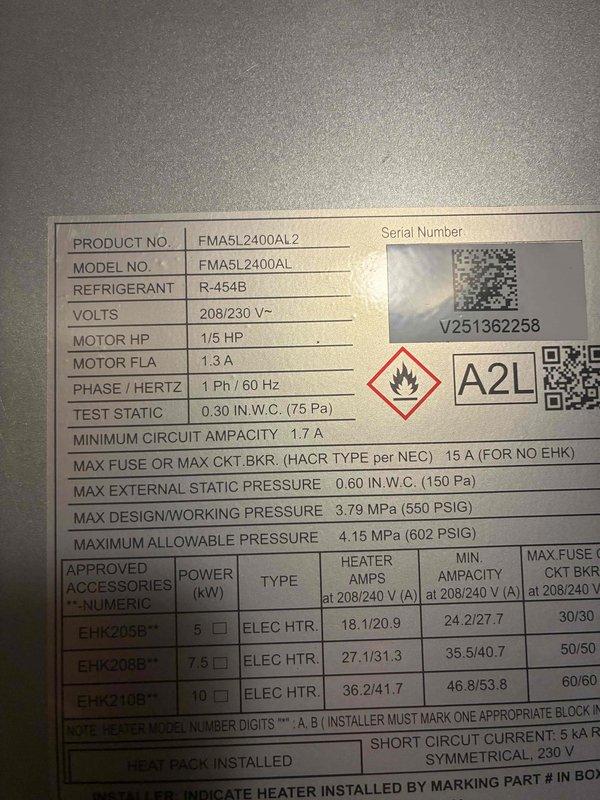 Completed preventive maintenance tune-up on residential outdoor air conditioning unit per Home Depot service agreement. Performed comprehensive system inspection including visual examination of condenser unit, electrical disconnect, and refrigerant specifications. Unit identified as FMA5L2400AL model utilizing R-454B refrigerant (A2L classification) with 208/230V single-phase power supply. Conducted standard diagnostic testing using digital meters to verify system performance parameters. No accessories were added during this service visit. Unit operational upon completion of maintenance procedures.