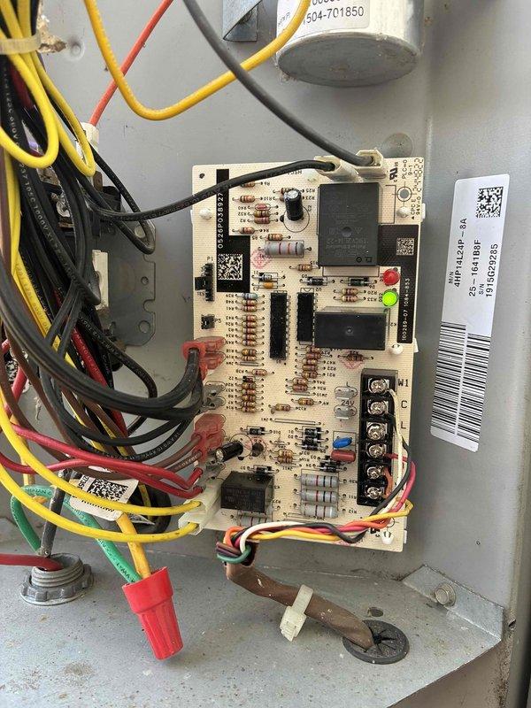 Replaced defective defrost control board on Lennox HVAC system. Removed failed circuit board, installed new replacement unit, reconnected all wiring harnesses and verified proper system operation upon completion.