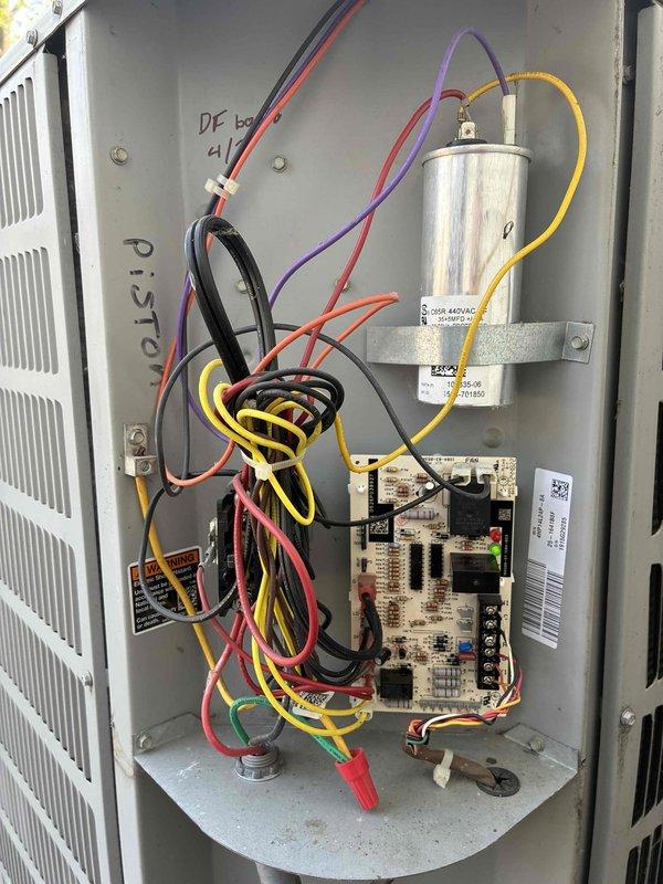 Replaced defective defrost control board on Lennox HVAC system. Removed failed circuit board, installed new replacement unit, reconnected all wiring harnesses and verified proper system operation upon completion.