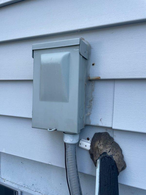 Replaced outdated 60-amp exterior disconnect with new 45-amp fused disconnect for HVAC system. Removed old unit, installed replacement disconnect box on exterior wall with proper conduit connections, and disposed of failed equipment. System tested and confirmed operational upon completion.