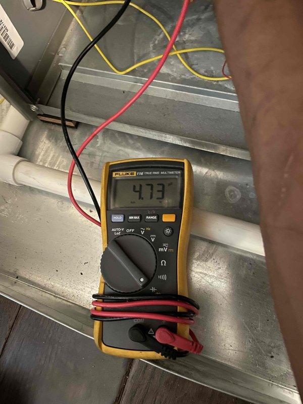 Completed comprehensive cooling maintenance tune-up on 10-year-old Lennox system. Performed full system inspection including electrical connections at control board, verified proper voltage readings at 4.73V on critical circuits using calibrated multimeter, cleaned and tightened all wire terminals, and confirmed system operational status. All components functioning within manufacturer specifications; unit operating efficiently with no issues identified.