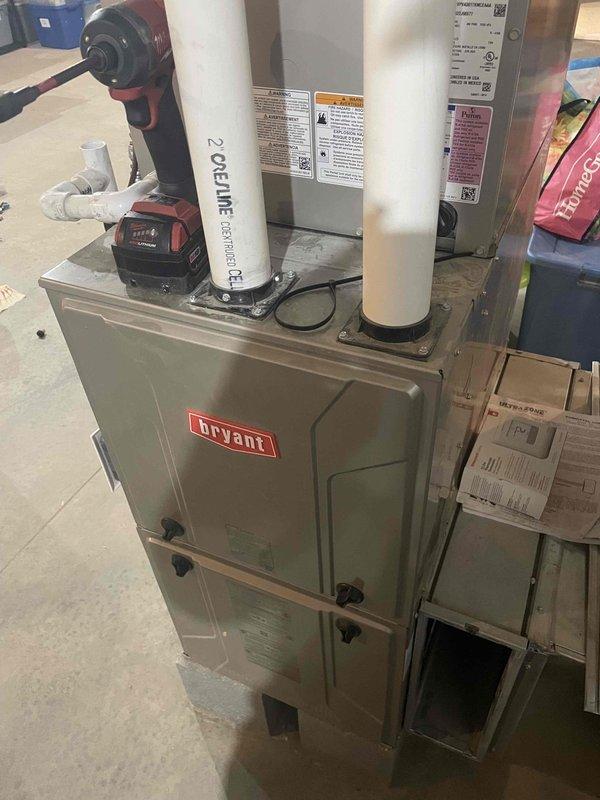 Completed comprehensive supertune maintenance on a 3-year-old Bryant split system with indoor furnace/evaporator coil (Model CVPVA3617XMCEAAA) and outdoor condensing unit. Performed full system inspection, cleaned components, verified R-410A refrigerant charge, tested all safety controls, and confirmed proper operation of both heating and cooling functions.