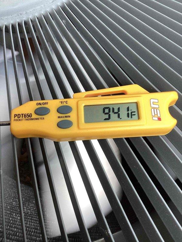 Completed comprehensive cooling season tune-up on single AC unit less than ten years old. Performed standard maintenance protocol including system inspection, temperature differential measurements across evaporator coil (recorded 94.1°F), verified proper airflow through condenser fins, and confirmed optimal operating parameters. All components found in good working condition with no deficiencies noted.