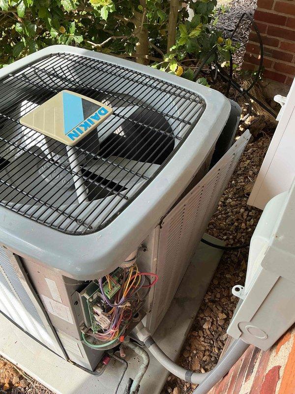 Responded to no cool call on 10+ year old Daikin system. Upon arrival, found heavily clogged air filter restricting airflow to indoor unit, with significant accumulation of dust and debris throughout filter media. Removed and replaced dirty filter with clean unit. System tested and confirmed operational with proper cooling output restored.