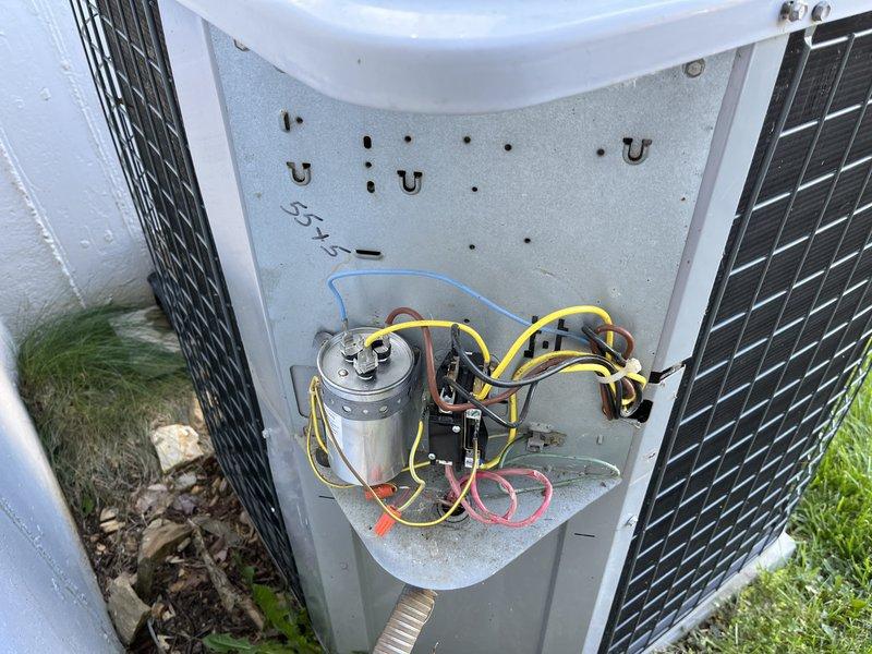 Completed comprehensive cooling maintenance on a 9-year-old residential air conditioning system. Performed AC tune-up including inspection of outdoor condenser unit, electrical components, and capacitor connections. System tested and confirmed operational with all components functioning properly.