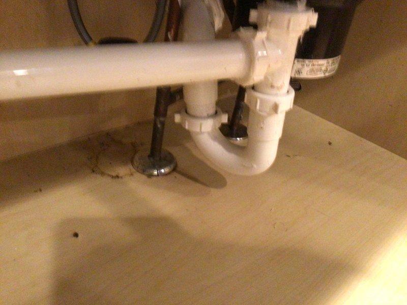 Responded to clogged double kitchen sink drain. Upon inspection, found obstruction in P-trap assembly beneath sink. Disassembled white PVC P-trap configuration and removed accumulated debris causing blockage. Cleaned trap components and verified proper drainage flow through both sink basins. Reassembled P-trap with secure compression fittings and tested system for leaks. Confirmed full drainage restoration and proper operation of double sink drain system.