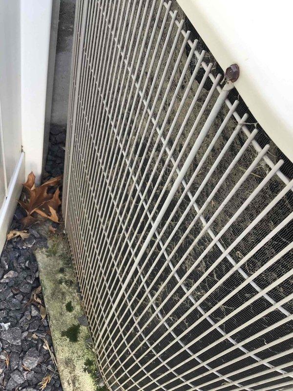 Completed comprehensive cooling tune-up on 21-year-old basement pad unit. Removed significant accumulation of organic debris (leaves, twigs, and decomposed plant material) that had compacted between unit housing and building structure, which was restricting airflow and potentially impacting system efficiency. Performed standard maintenance protocol including inspection of all components, cleaning of exterior surfaces, and verification of proper operation.
