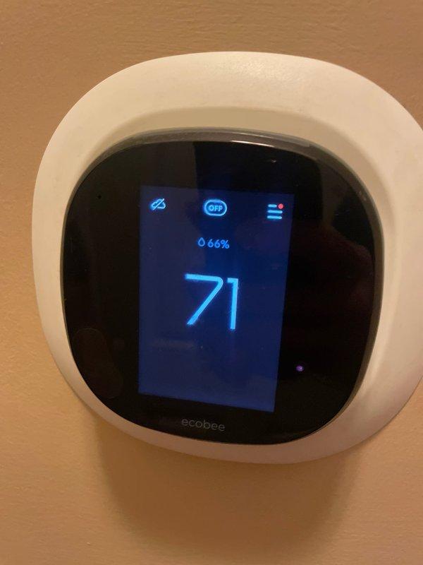 Responded to warranty call for continuous fan operation on single-zone system. Upon arrival, accessed ecobee smart thermostat settings and navigated to Fan Mode menu. Verified thermostat was programmed with minimum fan runtime setting causing blower to run continuously. Adjusted fan configuration from constant operation to "Auto" mode and set minimum runtime to 0 minutes per hour. Confirmed system now cycles properly with heating/cooling calls only. Unit operating as designed under normal parameters.