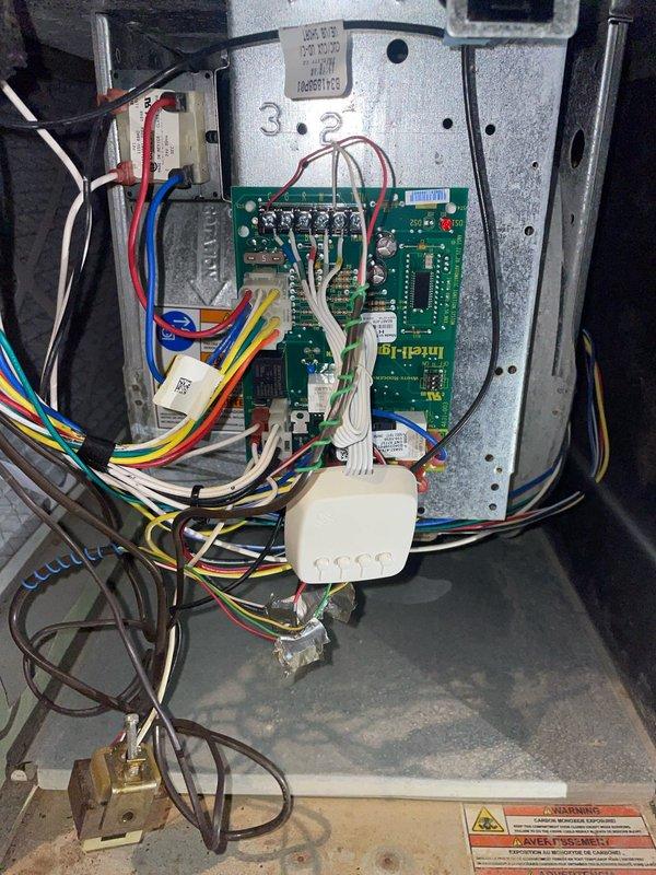 Replaced defective control board on first floor HVAC unit with serial number 185120hk1g. Removed failed Intelistat circuit board assembly, installed new control board from Trane Earth City, and reconnected all electrical connections including multi-pin connectors and field wiring. Verified proper operation of all control functions and disposed of failed component per warranty protocol.