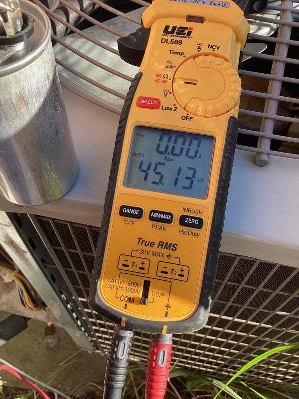 Responded to no cooling call on 10+ year old heat pump system. Upon inspection, found failed run capacitor preventing compressor operation. Replaced defective capacitor, verified proper amperage draw and system operation. Unit tested and confirmed cooling properly at time of departure.