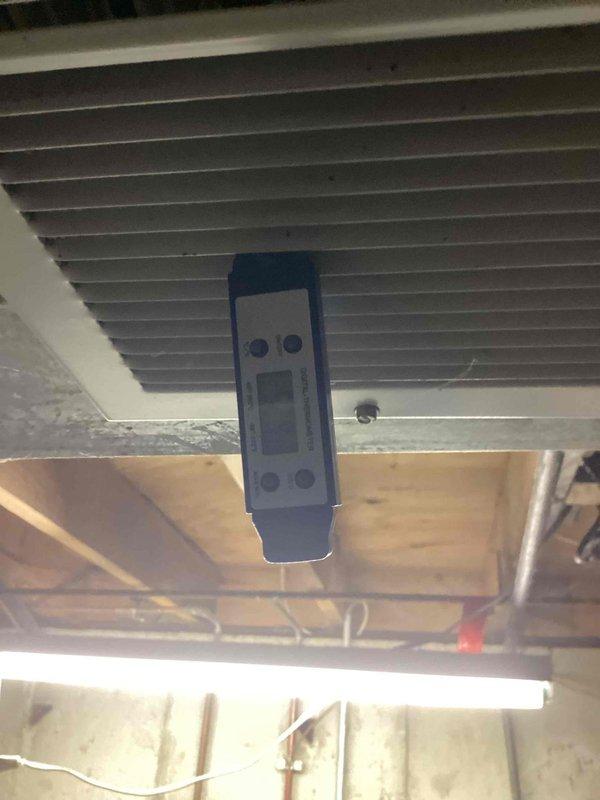# HVAC Service Report

Performed comprehensive spring tune-up and maintenance on a 25-year-old air conditioning system. Conducted full system diagnostics using digital testing equipment to measure temperature differentials, refrigerant pressures, and electrical parameters throughout the unit. Inspected condensate drain lines, evaporator coil accessibility, and ductwork connections in the basement mechanical area. Replaced existing air filter with new Filtrete 16x20x1 filter to improve airflow and system efficiency. Evaluated aging HVAC cabinet showing surface corrosion and wear consistent with the system's age. Verified proper operation of all mechanical components, checked refrigerant levels, and confirmed system cycling. All accessible components were visually inspected for wear, and system was left in proper working order upon completion of the seasonal maintenance service.