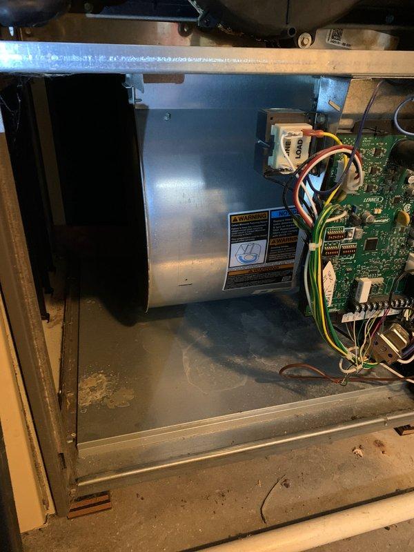 Completed comprehensive cooling system tune-up on a 10-year-old single-stage air conditioning unit. Performed standard maintenance protocol including inspection of blower assembly, control board connections, refrigerant lines, and air filtration system. All electrical connections, wiring harnesses, and control board components verified secure and operational with no deficiencies noted.