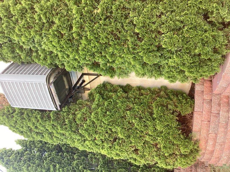 Responded to service call for 18-year-old AC system experiencing freeze-up issues and inadequate cooling performance. Unit is original equipment from 2008, mounted in elevated position due to hillside property configuration. Upon inspection, documented existing outdoor condenser unit with connecting refrigerant lines and assessed system accessibility challenges presented by elevated installation. Conducted diagnostic evaluation of freezing coil condition and overall system performance to determine root cause of cooling deficiency and ice formation during operation.