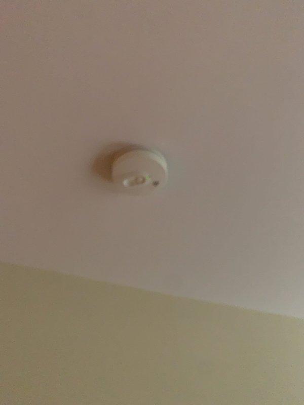 Installed hardwired smoke alarms throughout residence, replacing previous plug-in units that were no longer functional. Work included mounting devices to ceiling locations in multiple rooms including master bedroom area, ensuring proper electrical connections and testing all units for operational functionality.