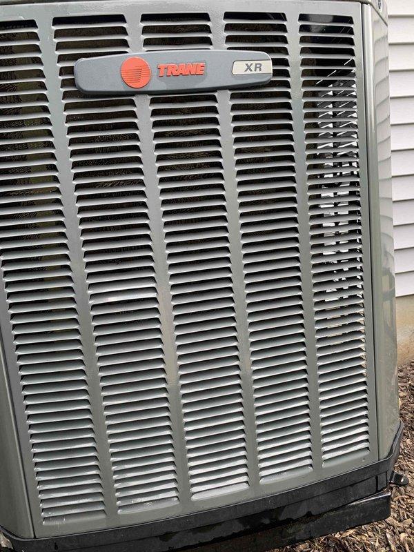 Completed annual AC tune-up on a Trane XR outdoor condensing unit. Performed comprehensive preventive maintenance including inspection of all components, cleaning of condenser coils, verification of proper airflow through louvered panels, and system performance testing. Unit found to be operating within normal parameters with no immediate repairs required.