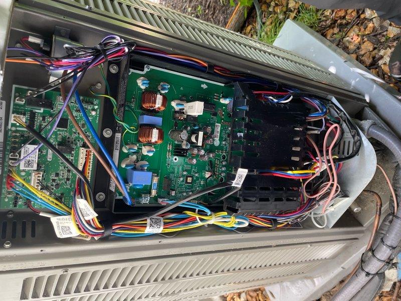 Completed comprehensive cooling tune-up on 2-year-old outdoor AC condenser unit. Performed standard maintenance protocol including inspection of electrical components, circuit boards, and control modules—all found to be in good working condition with no signs of corrosion or damage. Cleaned exterior surfaces and discussed filter replacement options with homeowner per their interest.